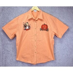 Vtg Crystal Springs Button up Shirt Womens Large Halloween Ghost Pumpkin Holiday